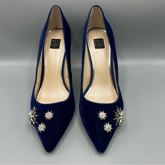 White House Black Market Blue Velvet Rhinestone Heels - Picture 2 of 7